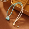 Hyacinth shak yin live burst esmalte goteo aceite azul calabaza colgante turquesa perlas collar mujer suéter cadena gargantilla details Picture